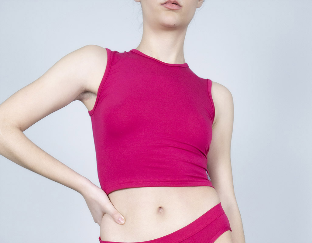 Stylish crop tank top micromodal in magenta red colour